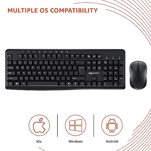 Amazon Basics Wireless Keyboard and Mouse Combo for Windows, 2.4 GHz Wireless, Spill-Resistant Design, 8 Multimedia (Black) Amazon Basics Wireless Keyboard and Mouse Combo for Windows, 2.4 GHz Wireless, Spill-Resistant Design, 8 Multimedia (Black)
