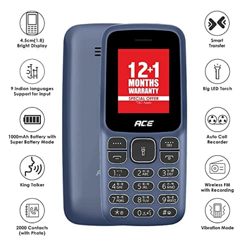 Itel Ace 2 with a 1.8-inch Display Size 1000 mAh Battery, Bluetooth Deep Blue Itel Ace 2 with a 1.8-inch Display Size 1000 mAh Battery, Bluetooth Deep Blue