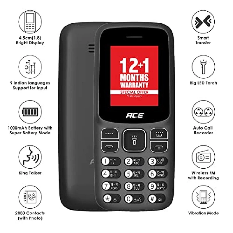 Itel Ace 2 with a 1.8-inch Display Size 1000 mAh Battery, Bluetooth Deep Blue Itel Ace 2 with a 1.8-inch Display Size 1000 mAh Battery, Bluetooth Deep Blue