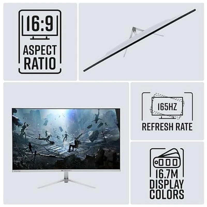 ZEBRONICS A27FHD LED, Gaming Monitor, 27 inch (68.58cm), 300 nits, 165hz Metal Stand, Built-in Speakers White ZEBRONICS A27FHD LED, Gaming Monitor, 27 inch (68.58cm), 300 nits, 165hz Metal Stand, Built-in Speakers White