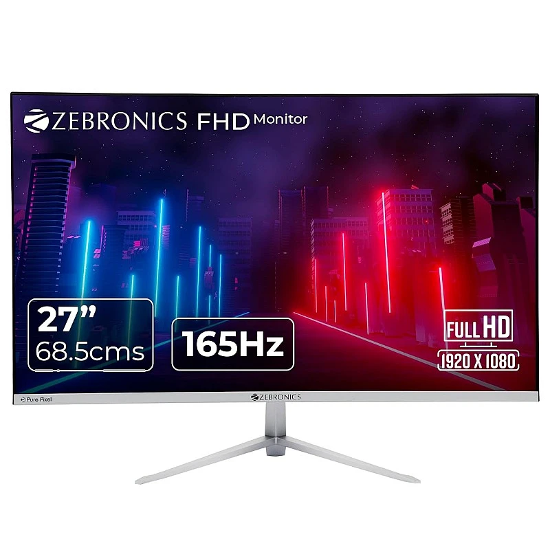 ZEBRONICS A27FHD LED, Gaming Monitor, 27 inch (68.58cm), 300 nits, 165hz Metal Stand, Built-in Speakers White ZEBRONICS A27FHD LED, Gaming Monitor, 27 inch (68.58cm), 300 nits, 165hz Metal Stand, Built-in Speakers White