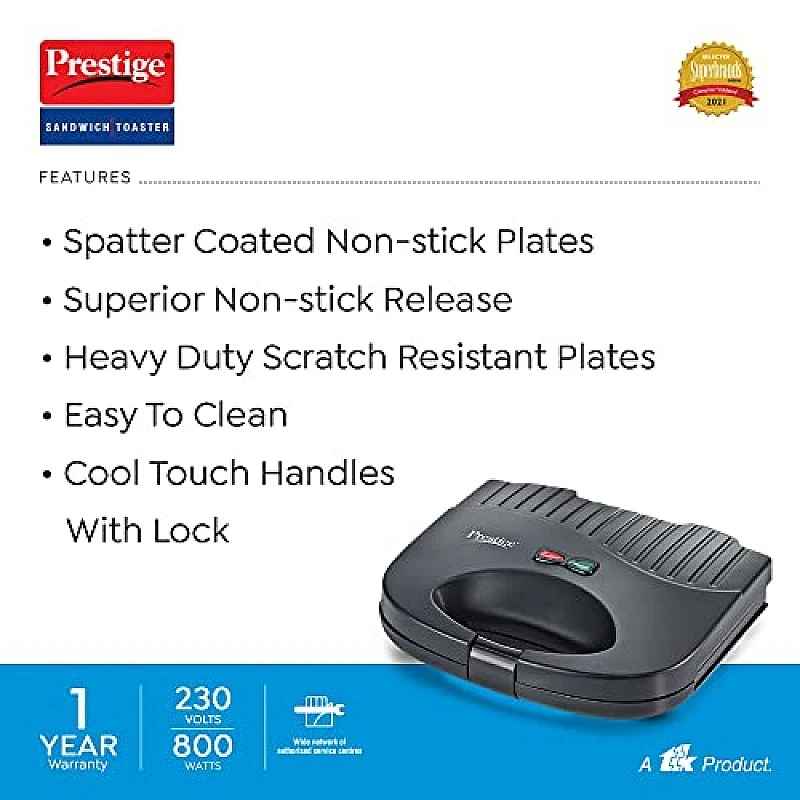 Prestige PSFSP - Spatter Coated Non-stick Sandwich Toasters With fixed Sandwich Plates, Black Prestige PSFSP - Spatter Coated Non-stick Sandwich Toasters With fixed Sandwich Plates, Black