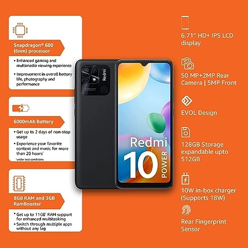 Xiaomi Redmi 10 Power (Power Black, 8GB RAM, 128GB Storage) Refurbished Xiaomi Redmi 10 Power (Power Black, 8GB RAM, 128GB Storage) Refurbished