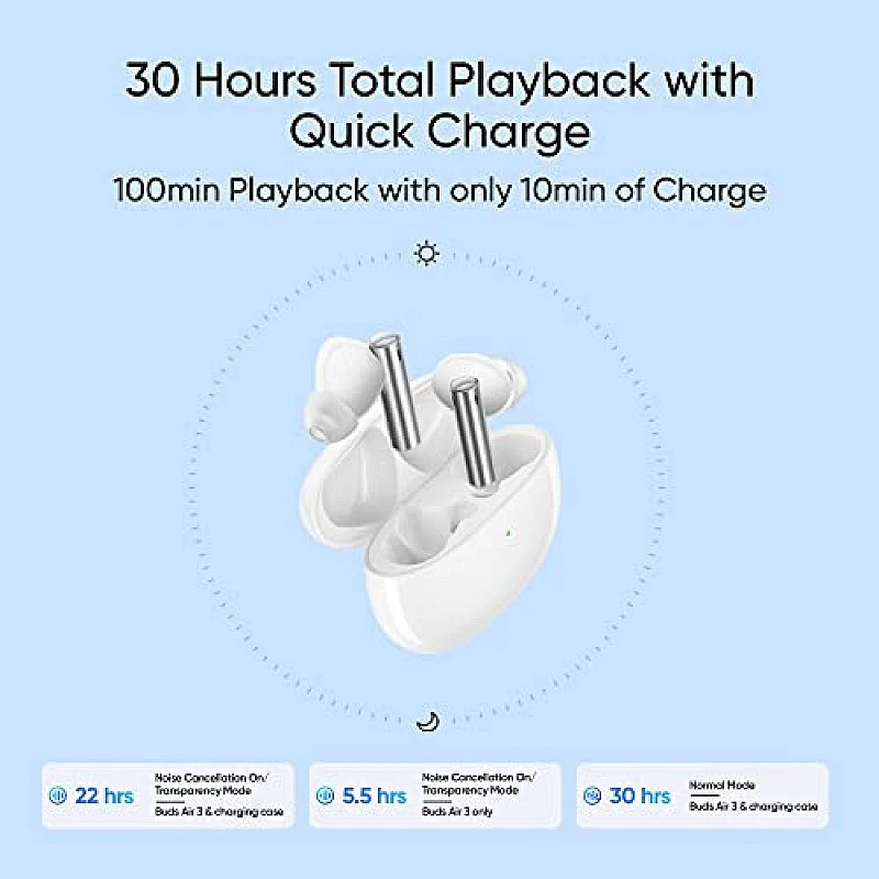 realme Buds Air 3 True Wireless in-Ear Earbuds with 42dB Active Noise Cancellation ANC Dual Device Galaxy White realme Buds Air 3 True Wireless in-Ear Earbuds with 42dB Active Noise Cancellation ANC Dual Device Galaxy White