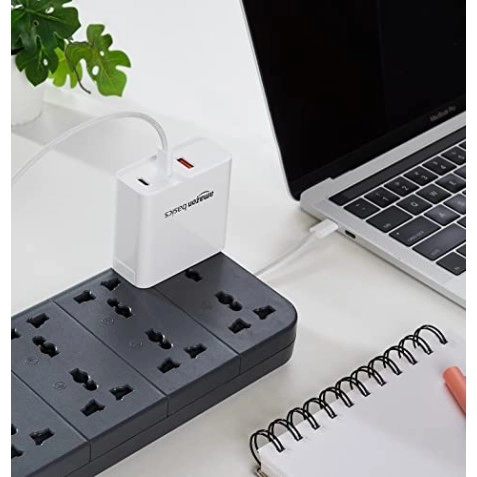 Amazon Basics High Power 65W Mobile/Laptop Charger Dual Port Output with Type-C Charging Cable (White)