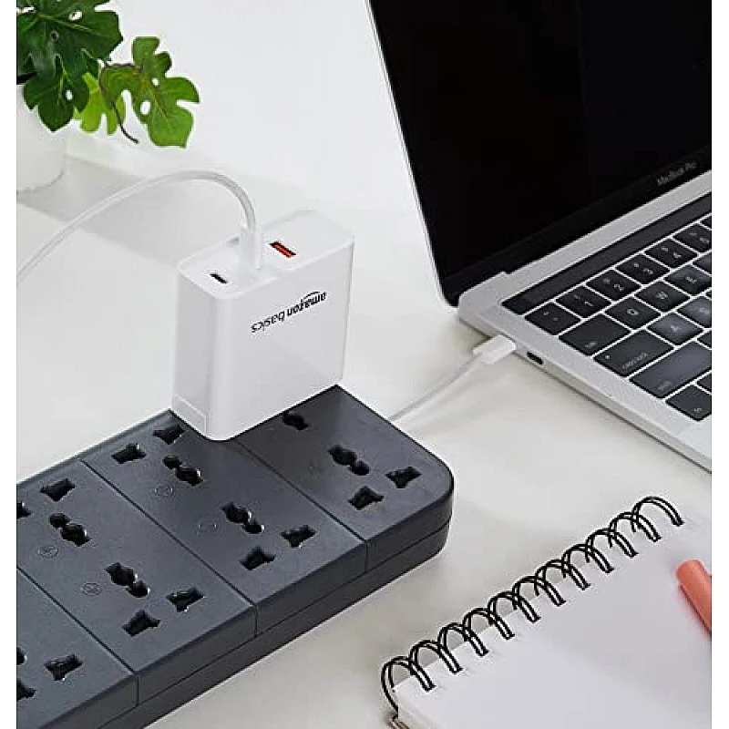 Amazon Basics High Power 65W Mobile/Laptop Charger Dual Port Output with Type-C Charging Cable (White) Amazon Basics High Power 65W Mobile/Laptop Charger Dual Port Output with Type-C Charging Cable (White)