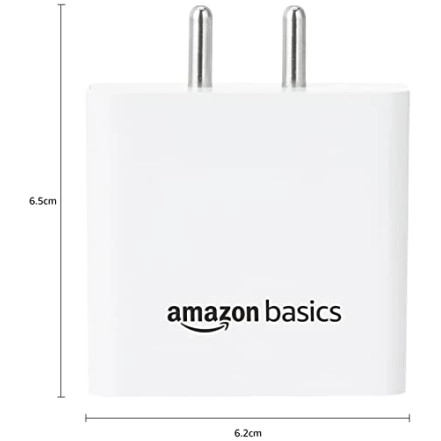 Amazon Basics High Power 65W Mobile/Laptop Charger Dual Port Output with Type-C Charging Cable (White)