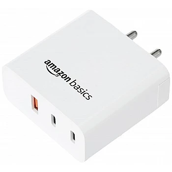 Amazon Basics High Power 65W Mobile/Laptop Charger Dual Port Output with Type-C Charging Cable (White)
