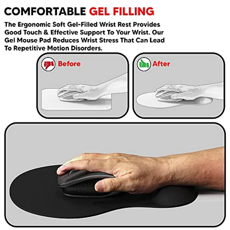 Lapster Gel Mouse pad with Wrist Rest, Gaming Mouse Pad with Lycra Cloth Nonslip for Laptop, Computer, Home & Office (Black) Lapster Gel Mouse pad with Wrist Rest, Gaming Mouse Pad with Lycra Cloth Nonslip for Laptop, Computer, Home & Office (Black)