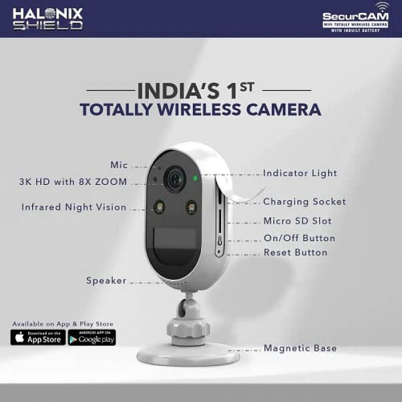 Halonix SecurCAM Totally Wireless 3MP 3K Pro HD Wi-Fi Smart Home Security Camera Halonix SecurCAM Totally Wireless 3MP 3K Pro HD Wi-Fi Smart Home Security Camera