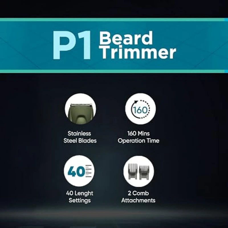 Vega P1 Battery Powered Beard Trimmer for Men with 160 Mins Runtime & 40 Length Settings, (VHTH-25) Green Vega P1 Battery Powered Beard Trimmer for Men with 160 Mins Runtime & 40 Length Settings, (VHTH-25) Green
