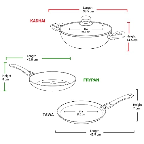 Milton Pro Cook Kitchen Jewel Set of 3 Fry pan 24 cm Kadhai 24 cm Glass lid & Tawa Maroon Milton Pro Cook Kitchen Jewel Set of 3 Fry pan 24 cm Kadhai 24 cm Glass lid & Tawa Maroon