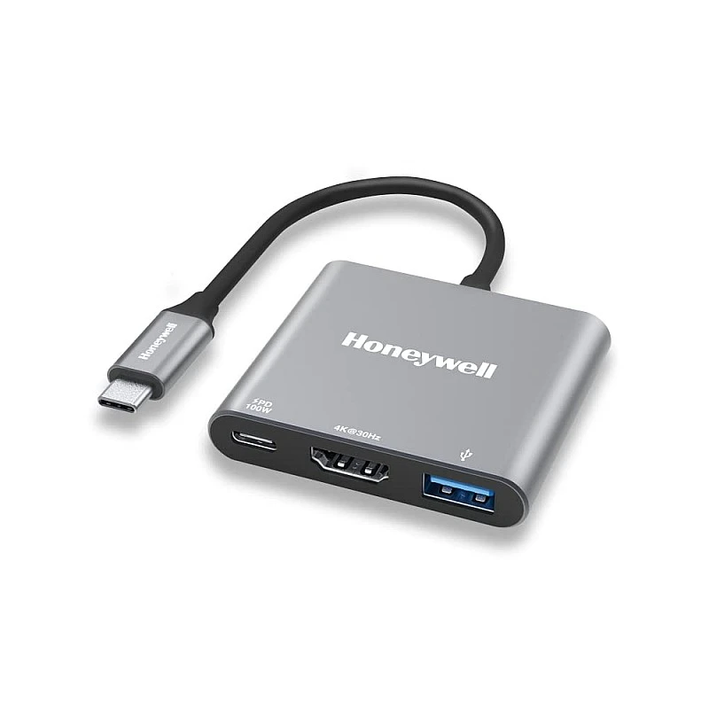 Honeywell High-Speed 3-in-1 Type C to HDMI Adapter, PD Charging Upto100W, USB3.0 Delivers Quick Transfer Speed of 5GBPS, UHD 4K@30Hz Honeywell High-Speed 3-in-1 Type C to HDMI Adapter, PD Charging Upto100W, USB3.0 Delivers Quick Transfer Speed of 5GBPS, UHD 4K@30Hz