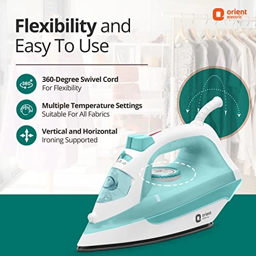 Orient Electric Fabrifeel 2000W Steam iron (Press) Non-stick Soleplate 360-degree swivel cord Orient Electric Fabrifeel 2000W Steam iron (Press) Non-stick Soleplate 360-degree swivel cord