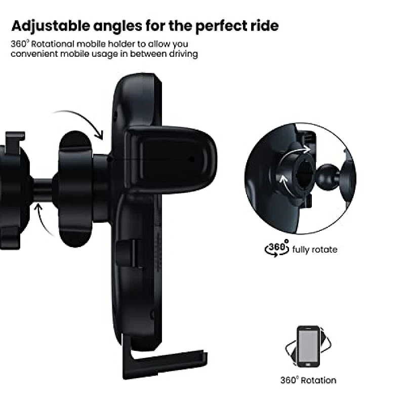 Portronics Clamp Y Adjustable Air Vent Mobile Holder for Car with 360° Rotational, One Click Release Button Black) Portronics Clamp Y Adjustable Air Vent Mobile Holder for Car with 360° Rotational, One Click Release Button Black)
