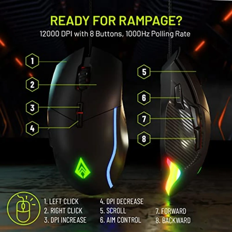 Archer Tech Lab Recurve 300 Wired Gaming Mouse,12000 Dpi Compatible with Pc Mac Black Archer Tech Lab Recurve 300 Wired Gaming Mouse,12000 Dpi Compatible with Pc Mac Black