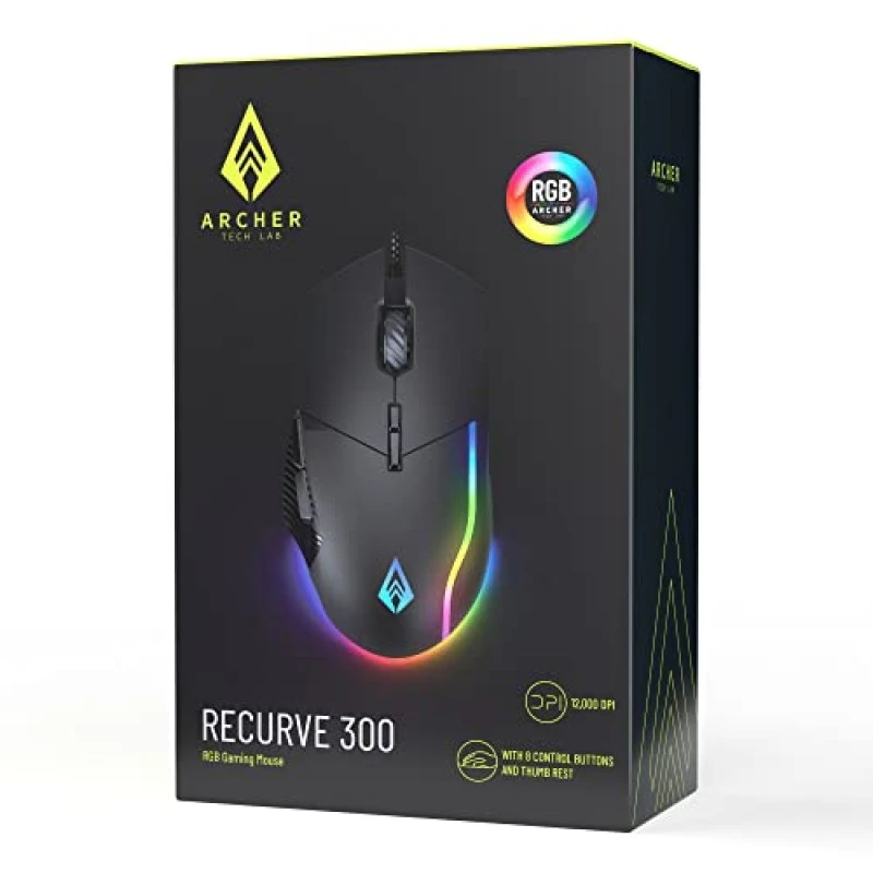Archer Tech Lab Recurve 300 Wired Gaming Mouse,12000 Dpi Compatible with Pc Mac Black Archer Tech Lab Recurve 300 Wired Gaming Mouse,12000 Dpi Compatible with Pc Mac Black