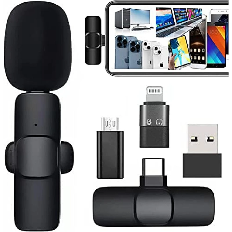 AIRTREE K8 Wireless Microphone Plug & Play Type C, iPhone , Micro USB, USB normal PC ports Collar Mic For phone BLACK AIRTREE K8 Wireless Microphone Plug & Play Type C, iPhone , Micro USB, USB normal PC ports Collar Mic For phone BLACK