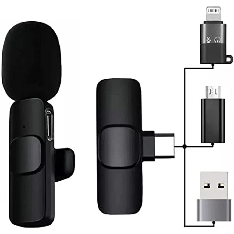 AIRTREE K8 Wireless Microphone Plug & Play Type C, iPhone , Micro USB, USB normal PC ports Collar Mic For phone BLACK AIRTREE K8 Wireless Microphone Plug & Play Type C, iPhone , Micro USB, USB normal PC ports Collar Mic For phone BLACK