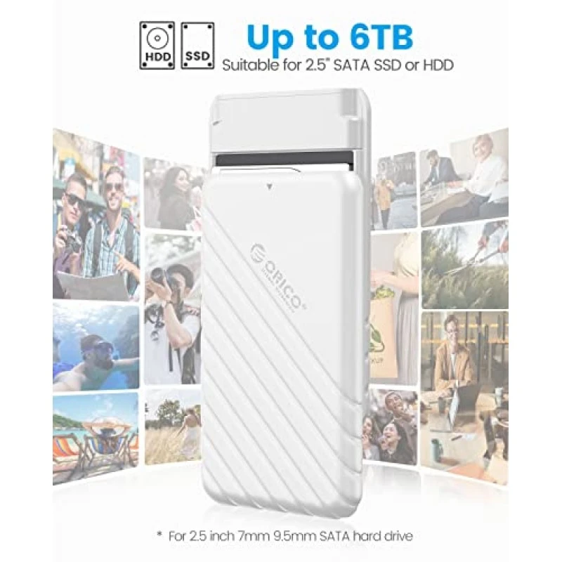 ORICO 2.5 inch USB C Hard Drive Enclosure USB 3.1 Gen 2 to SATA III External Hard Drive Case for SSD HDD 9.5 7mm Tool-Free with UASP, White (25PW1-C3) ORICO 2.5 inch USB C Hard Drive Enclosure USB 3.1 Gen 2 to SATA III External Hard Drive Case for SSD HDD 9.5 7mm Tool-Free with UASP, White (25PW1-C3)