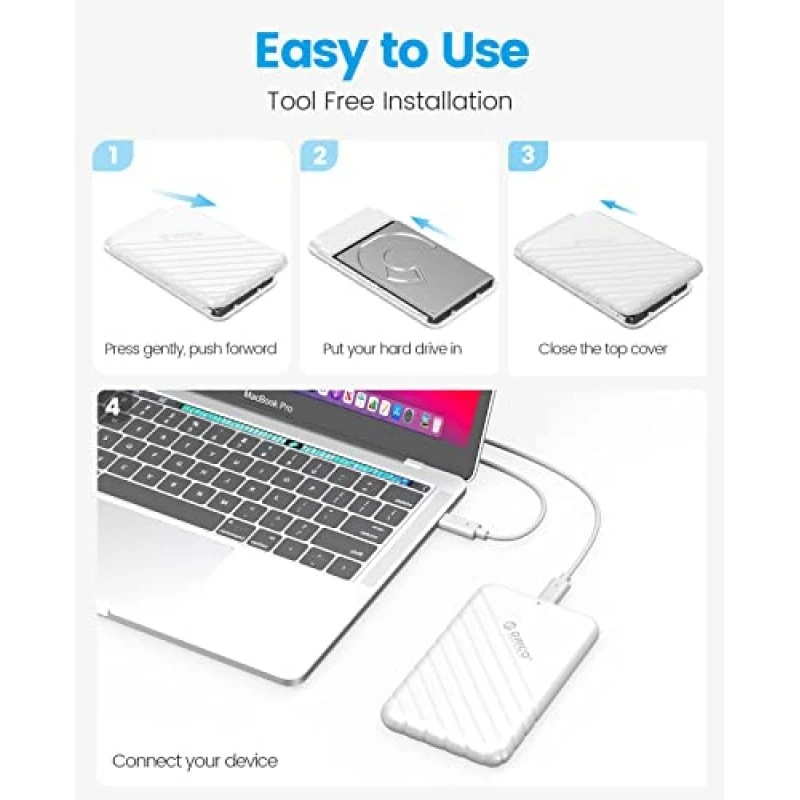ORICO 2.5 inch USB C Hard Drive Enclosure USB 3.1 Gen 2 to SATA III External Hard Drive Case for SSD HDD 9.5 7mm Tool-Free with UASP, White (25PW1-C3) ORICO 2.5 inch USB C Hard Drive Enclosure USB 3.1 Gen 2 to SATA III External Hard Drive Case for SSD HDD 9.5 7mm Tool-Free with UASP, White (25PW1-C3)
