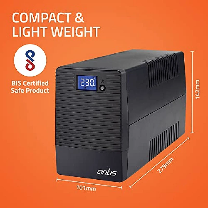 Artis 600VA LCD Touchscreen UPS for Personal Computers, Desktop PCs, Laptops, Routers, Networking Devices and Gaming Consoles Artis 600VA LCD Touchscreen UPS for Personal Computers, Desktop PCs, Laptops, Routers, Networking Devices and Gaming Consoles
