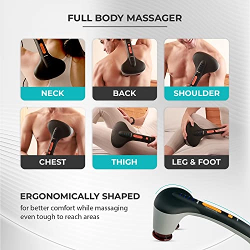 beatXP Thunder Elite Double Headed Full Body Massager Machine for Pain Relief with 3 Attachment Pairs Jade Black