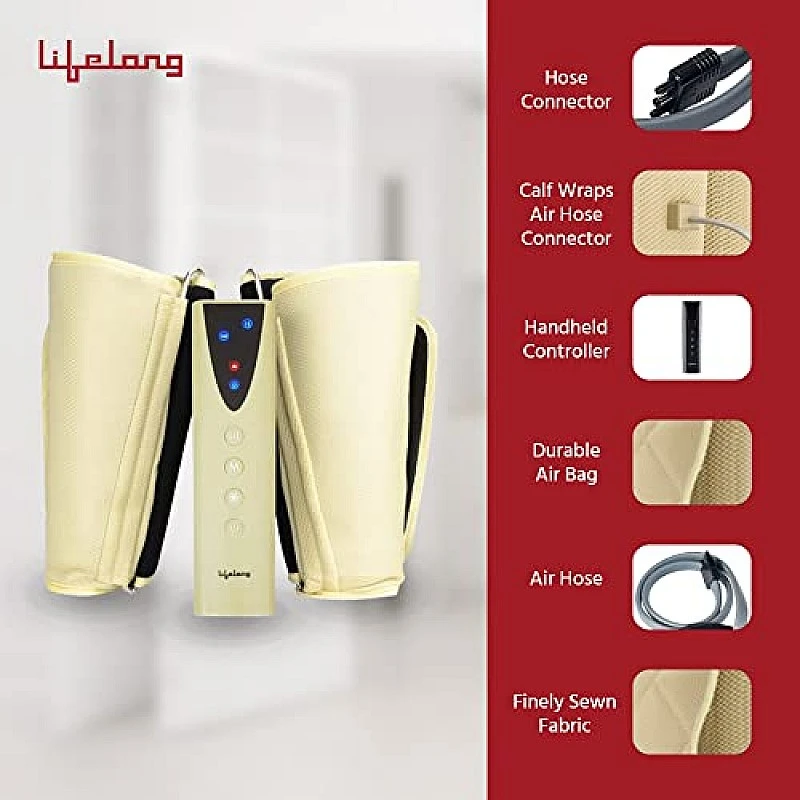 Lifelong LLM513 Rechargeable Air Pressure Massager For Calves Air Compression Massager With Heat and Vibration Beige