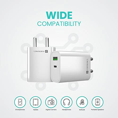 Portronics Adapto 44 20W Fast Wall Charger Adapter Type C White