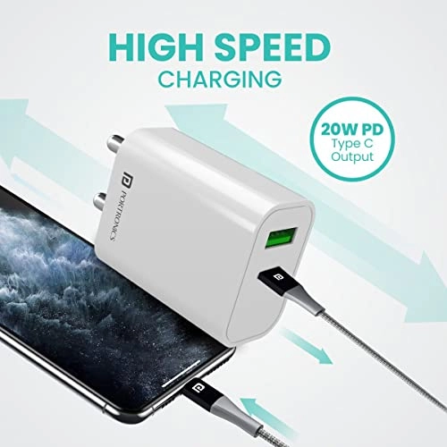 Portronics Adapto 44 20W Fast Wall Charger Adapter Type C White