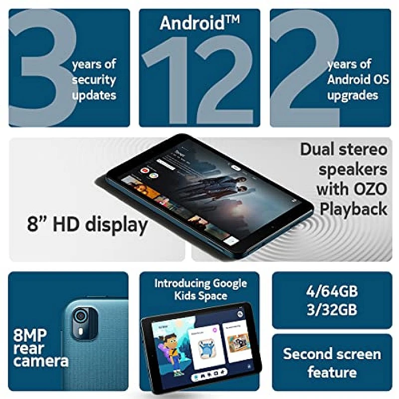Nokia T10 Android 12 Tablets with 8 HD Display, 8MP Rear Camera, Blue Nokia T10 Android 12 Tablets with 8 HD Display, 8MP Rear Camera, Blue