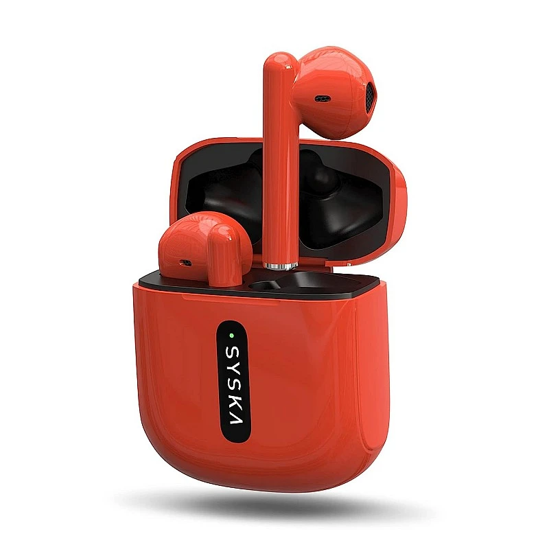 Syska Sonic Buds IEB450 True Wireless Earbuds with Ultra Sync Technology, 20Hr Play BackTime,(Cherry Red, Made in India) Syska Sonic Buds IEB450 True Wireless Earbuds with Ultra Sync Technology, 20Hr Play BackTime,(Cherry Red, Made in India)