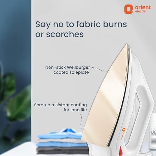 Orient Electric Fabrismooth 1000W Dry iron (Press) Non-stick Weilburger coating ISI certified Orient Electric Fabrismooth 1000W Dry iron (Press) Non-stick Weilburger coating ISI certified
