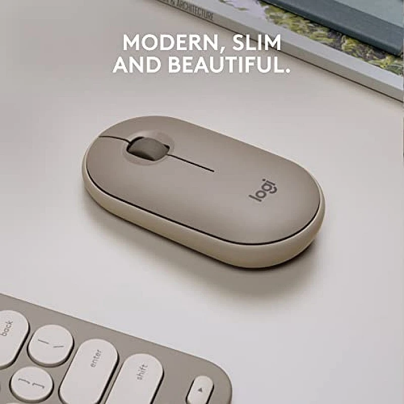Logitech Pebble Wireless Mouse with Bluetooth or 2.4 GHz Receiver, Silent, Slim Computer Mouse Sand Logitech Pebble Wireless Mouse with Bluetooth or 2.4 GHz Receiver, Silent, Slim Computer Mouse Sand