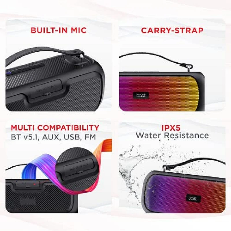 boAt Stone Symphony Portable Bluetooth Speaker with 20W RMS Stereo Sound Party LEDs Midnight Black boAt Stone Symphony Portable Bluetooth Speaker with 20W RMS Stereo Sound Party LEDs Midnight Black