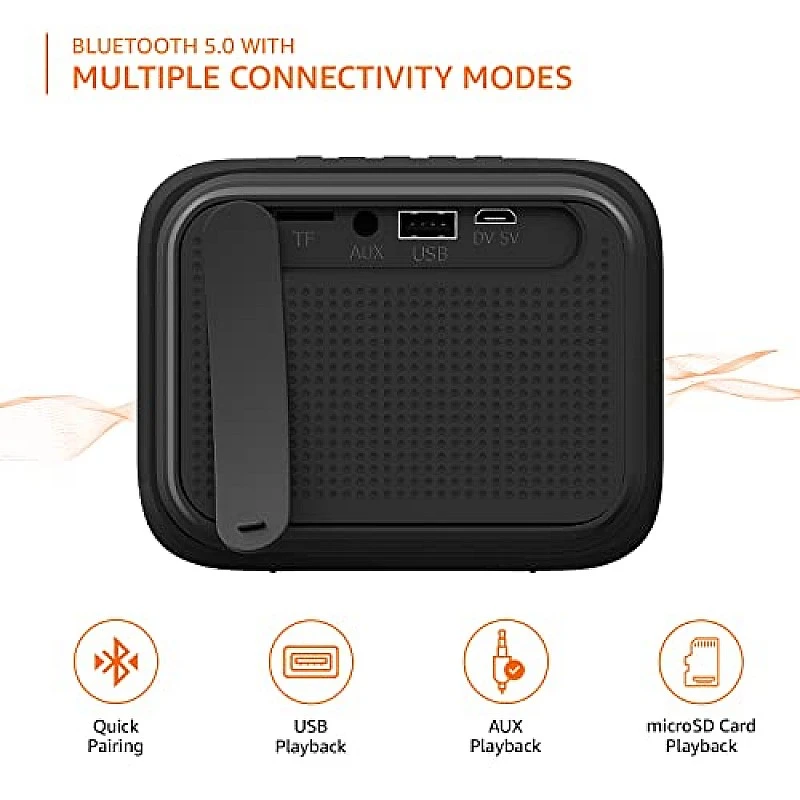 Amazon Basics Bluetooth Speaker, IPX6 Water Resistant, TWS Function, 9W, Powerful Bass, BT 5.0, Up to 15hrs Playtime in-Built Noise Cancelling Mic (Black) Amazon Basics Bluetooth Speaker, IPX6 Water Resistant, TWS Function, 9W, Powerful Bass, BT 5.0, Up to 15hrs Playtime in-Built Noise Cancelling Mic (Black)
