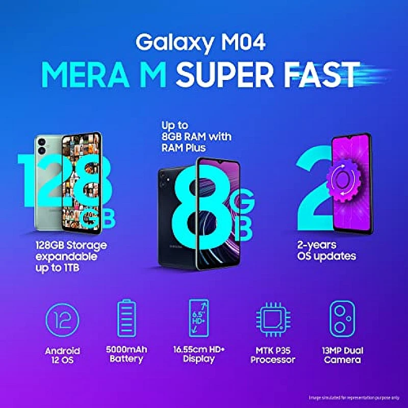 Samsung Galaxy M04 4GB RAM, 128GB Storage Upto 8GB RAM with RAM Plus Refurbished