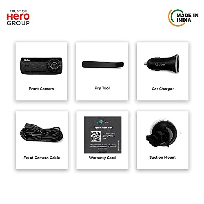 Qubo Car Dash Camera True 4K 2160P UHD Dash Cam from Hero Group, Made in India, ADAS, Built-in Wi-Fi, GPS Qubo Car Dash Camera True 4K 2160P UHD Dash Cam from Hero Group, Made in India, ADAS, Built-in Wi-Fi, GPS