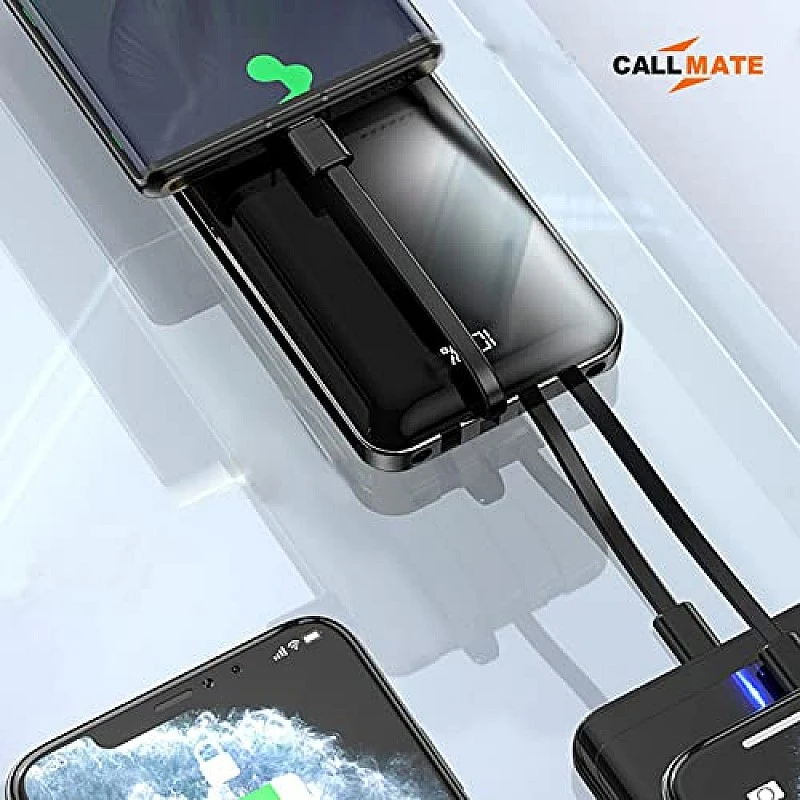 Callmate 10000mAh Power Bank, 15W Fast Charging Buit-in 4-in-1 Cables 4 Output Ports and 3 Input Digital Display Callmate 10000mAh Power Bank, 15W Fast Charging Buit-in 4-in-1 Cables 4 Output Ports and 3 Input Digital Display