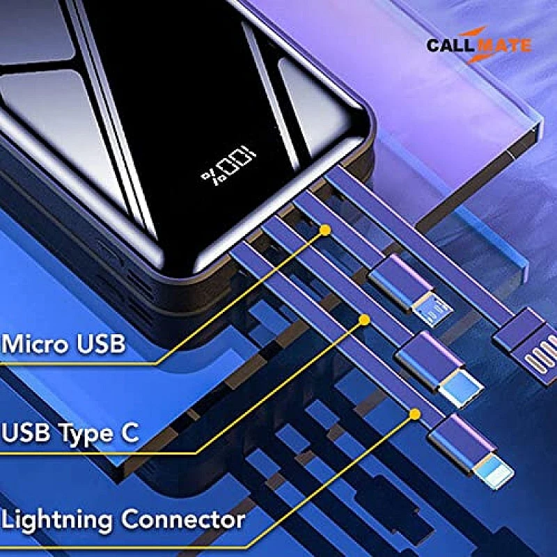 Callmate 10000mAh Power Bank, 15W Fast Charging Buit-in 4-in-1 Cables 4 Output Ports and 3 Input Digital Display Callmate 10000mAh Power Bank, 15W Fast Charging Buit-in 4-in-1 Cables 4 Output Ports and 3 Input Digital Display