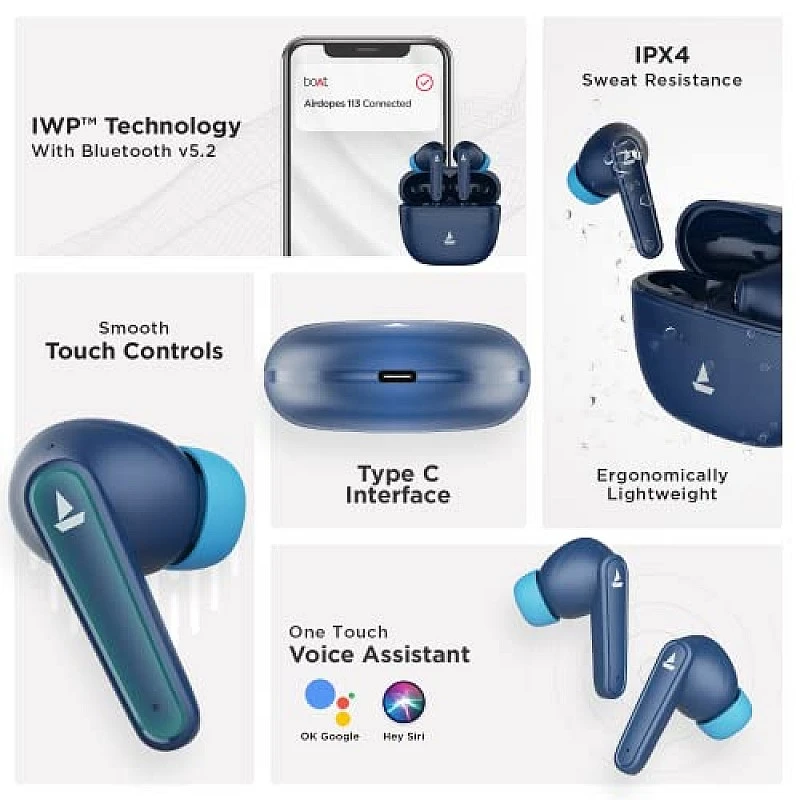 boAt Airdopes 113 TWS Wireless in Ear Earbuds with ENx Tech, Beast Mode, (Bold Blue) boAt Airdopes 113 TWS Wireless in Ear Earbuds with ENx Tech, Beast Mode, (Bold Blue)