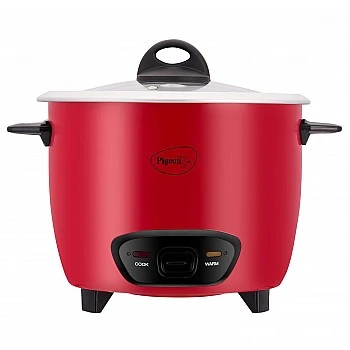 Pigeon by Stovekraft Ruby Rice Cooker with Single pot, 1.8 litres.(Red) Toughened Glass Lid 700 Watts 2 Aluminium Cooking Pot 
