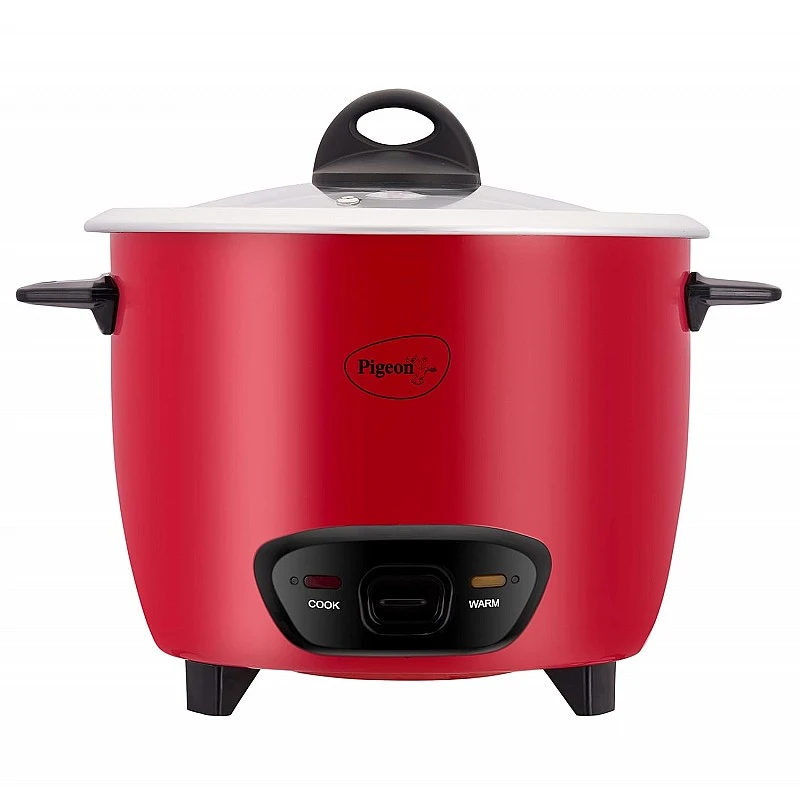 Pigeon by Stovekraft Ruby Rice Cooker with Single pot, 1.8 litres.(Red) Toughened Glass Lid 700 Watts 2 Aluminium Cooking Pot Pigeon by Stovekraft Ruby Rice Cooker with Single pot, 1.8 litres.(Red) Toughened Glass Lid 700 Watts 2 Aluminium Cooking Pot