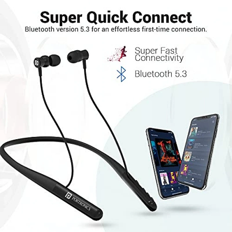 Portronics Harmonics Z4 Wireless Bluetooth 5.3 Neckband in Ear Earphones with mic Portronics Harmonics Z4 Wireless Bluetooth 5.3 Neckband in Ear Earphones with mic