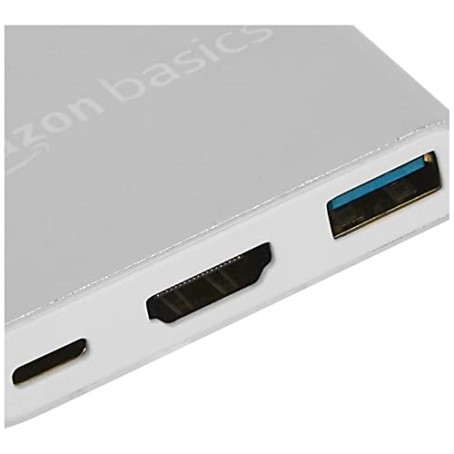 AmazonBasics 3 in 1 Type C USB Port Hub, HD 4K HDMI with PD Charging, USB 3.0, Compact Extension Adapter, Aluminium Case (Grey)