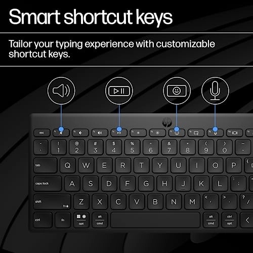 HP 350 Compact Multi-Device Bluetooth Wireless Keyboard Spill Resistant; Swift Pair; OS Auto-Detection, LED Indicator, Battery HP 350 Compact Multi-Device Bluetooth Wireless Keyboard Spill Resistant; Swift Pair; OS Auto-Detection, LED Indicator, Battery