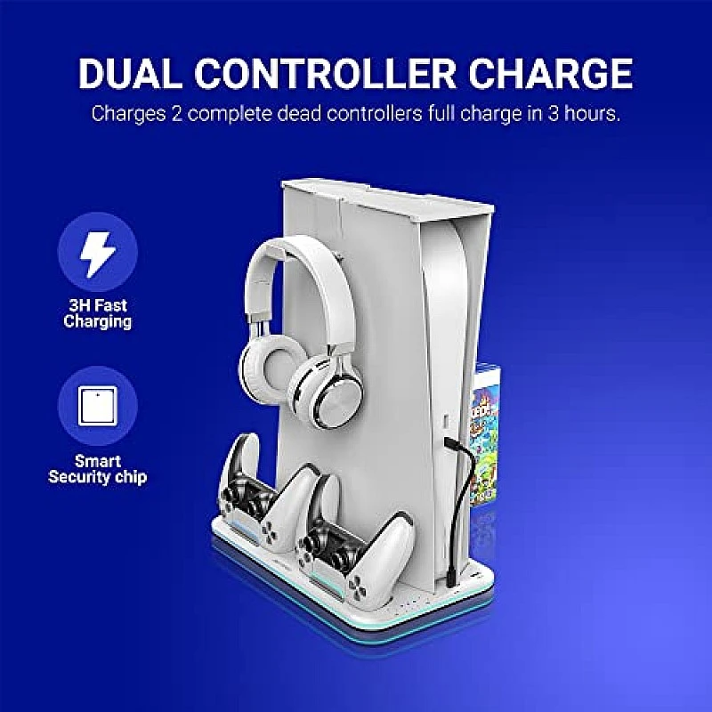 Ant Esports Dock5 RGB with Cooling Fan and Dual Controller Charger Station, PS5 White Ant Esports Dock5 RGB with Cooling Fan and Dual Controller Charger Station, PS5 White