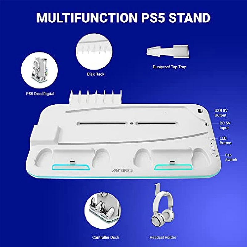 Ant Esports Dock5 RGB with Cooling Fan and Dual Controller Charger Station, PS5 White Ant Esports Dock5 RGB with Cooling Fan and Dual Controller Charger Station, PS5 White