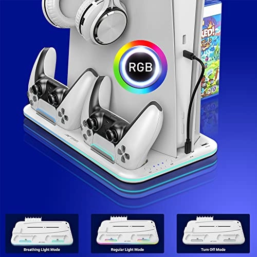 Ant Esports Dock5 RGB with Cooling Fan and Dual Controller Charger Station, PS5 White