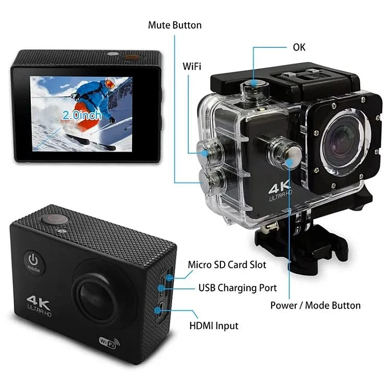 AUSHA® 16MP 4K HD Digital Action Camera Supports HDMI Waterproof up to 30m WiFi Sports Camera AUSHA® 16MP 4K HD Digital Action Camera Supports HDMI Waterproof up to 30m WiFi Sports Camera